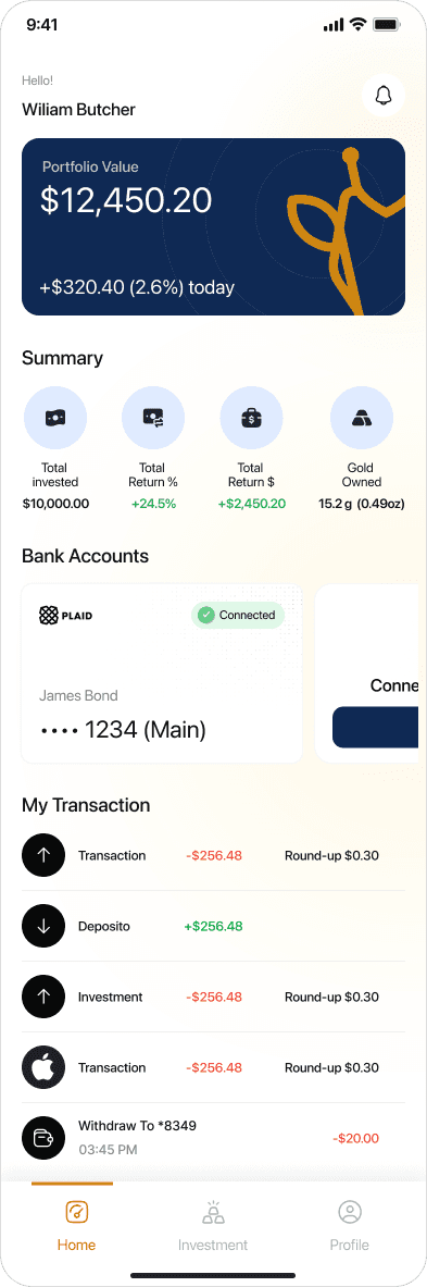 Giraffe Gold app dashboard